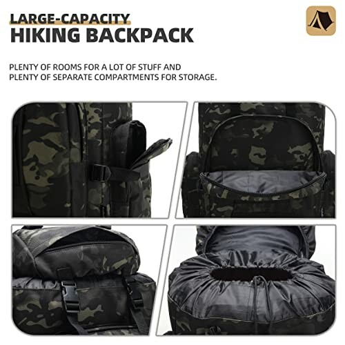 Large-capacity hiking backpack with multiple compartments.