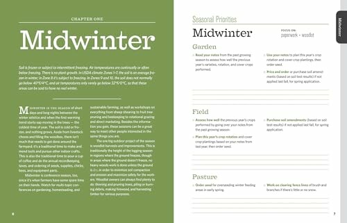 Guide on midwinter seasonal priorities with sections on garden, field, and pasture.