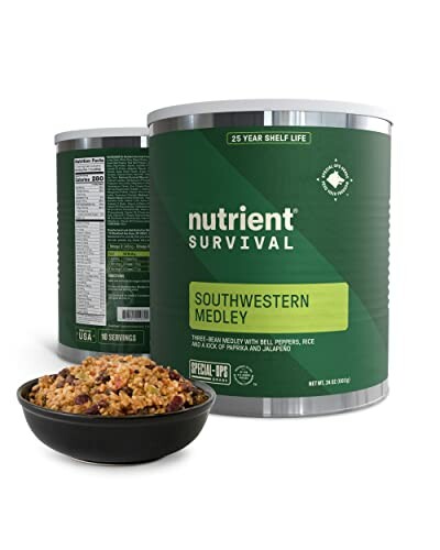 Nutrient Survival Southwestern Medley canned food with bowl serving