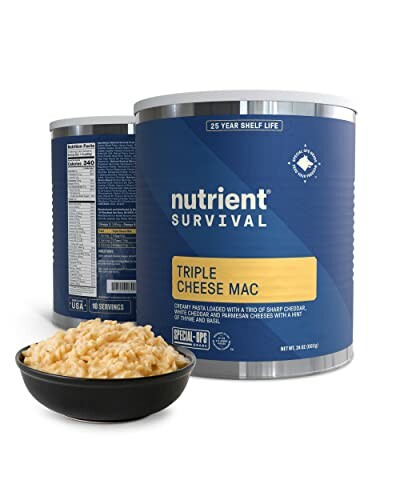 Nutrient Survival Triple Cheese Mac with a bowl of macaroni