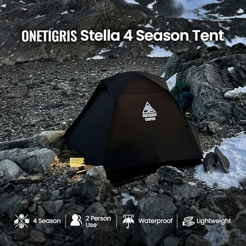 Onetigris Stella 4 season tent set up on rocky terrain