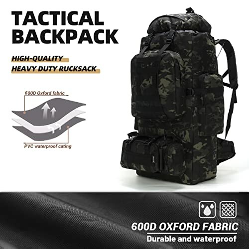 Tactical backpack made of 600D Oxford fabric, durable and waterproof.